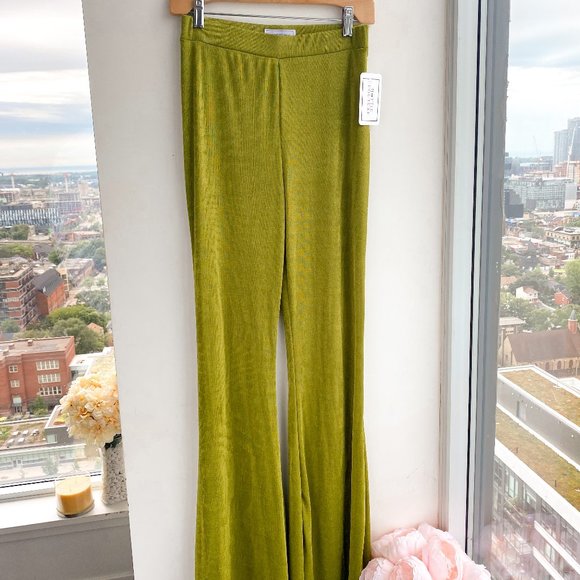 Hottie Couture Women's Green Stretchy High Waisted Flared Leg Pant - Picture 3 of 10